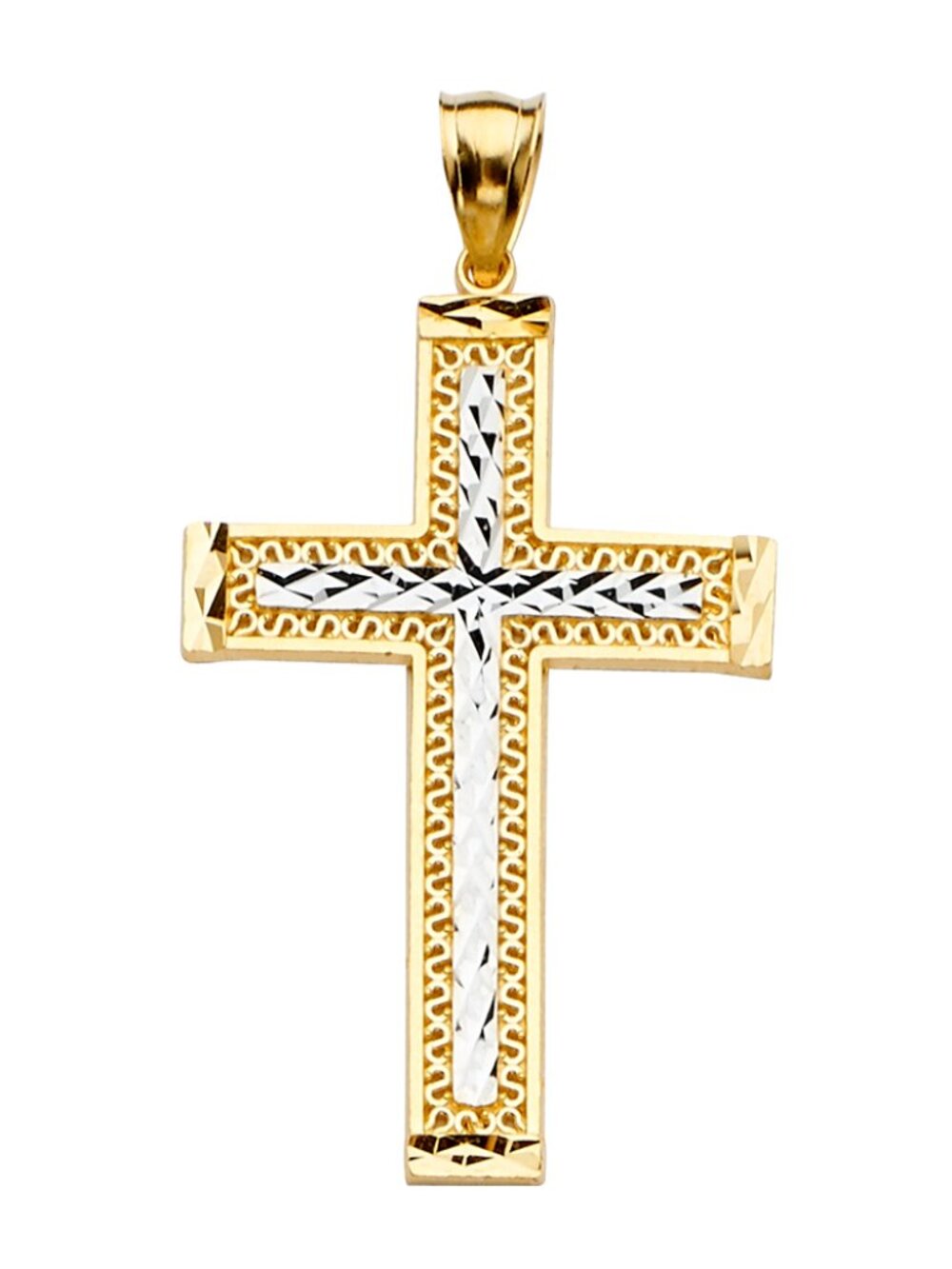14KT GOLD TWO-TONED DIAMOND CUT CROSS PENDANT